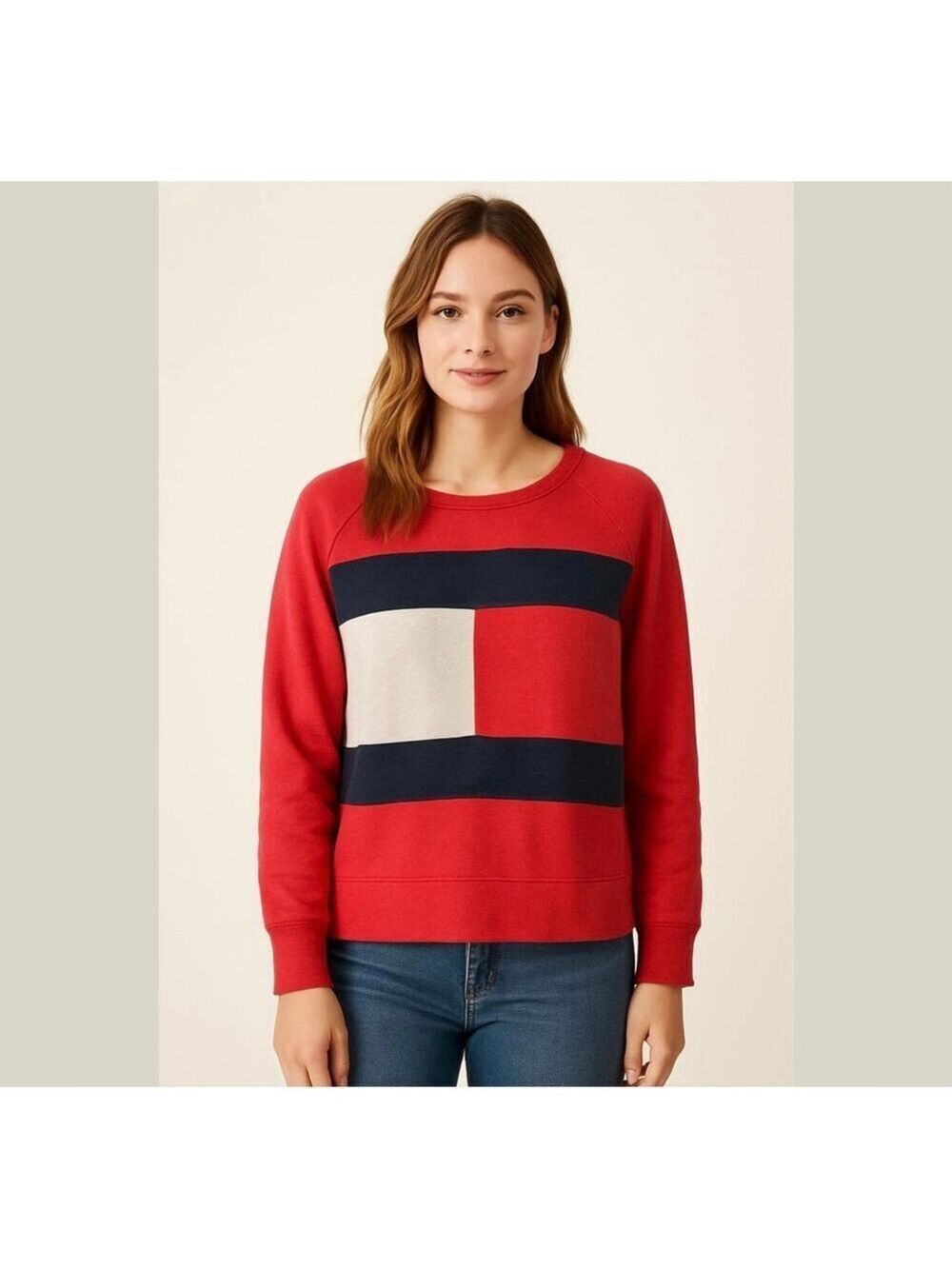 TOMMY Hilfiger Sport sweatshirt sweater cropped Red Sz L